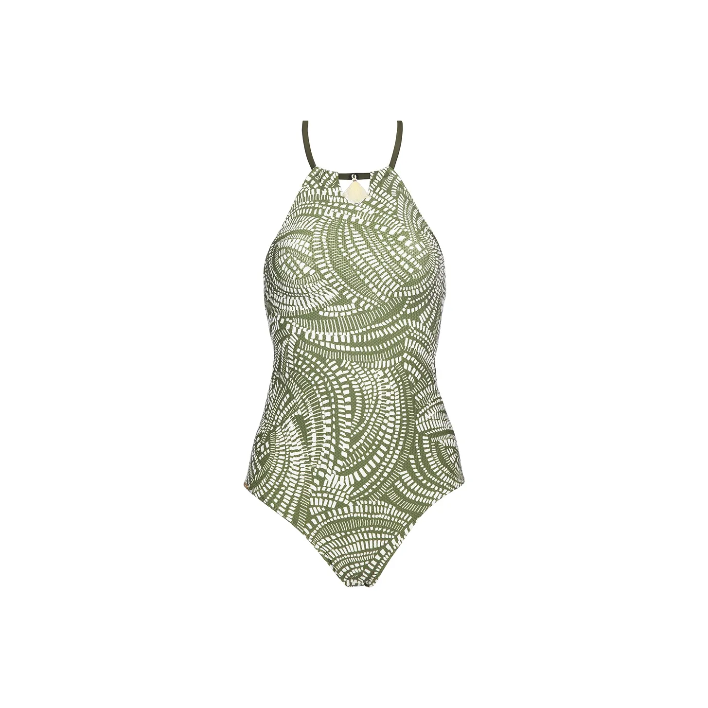 Selmark Women's Geometric Pattern Open Back Triangle One-Piece Swimsuit Beige