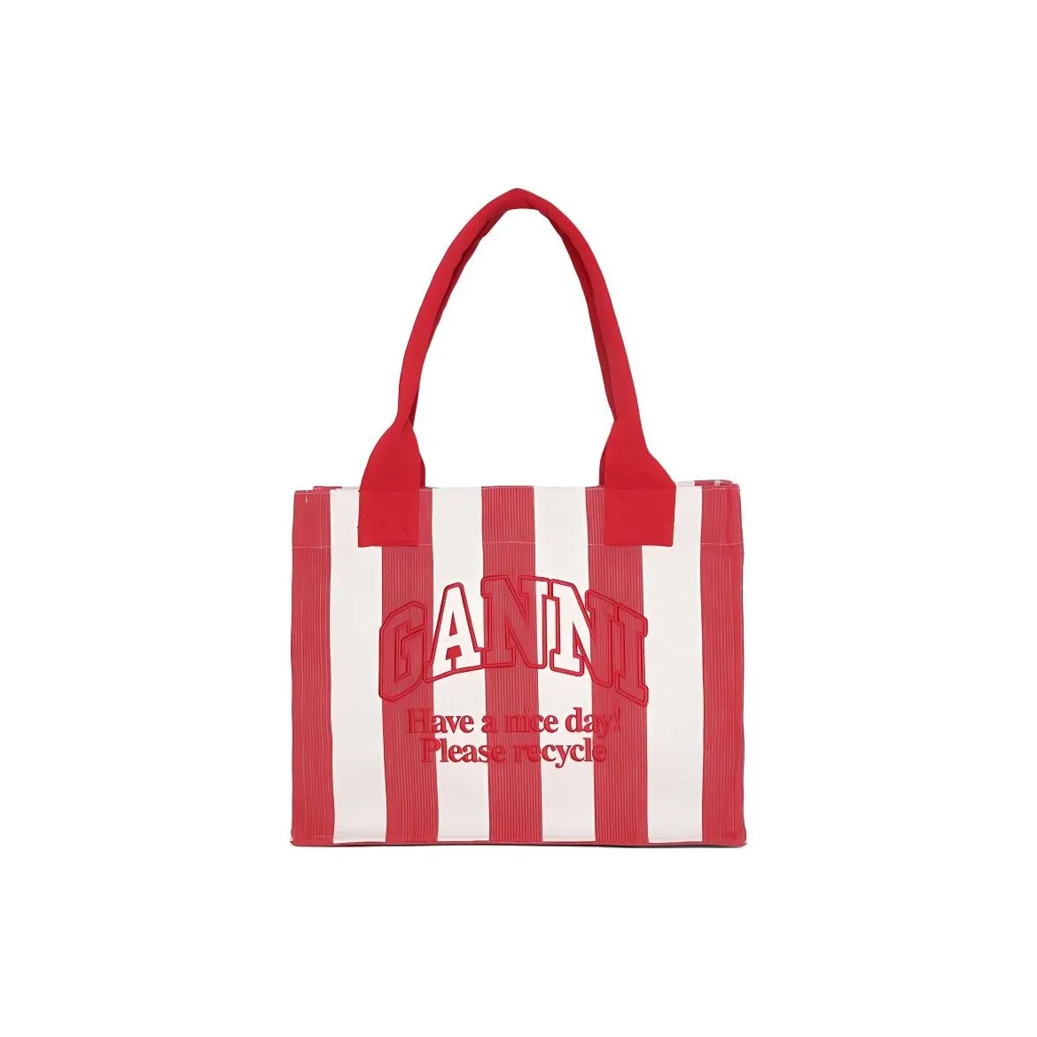 GANNI Recycled Cotton Tote Bag, Shopping Bag, Handbag Large Size Women's Red & White