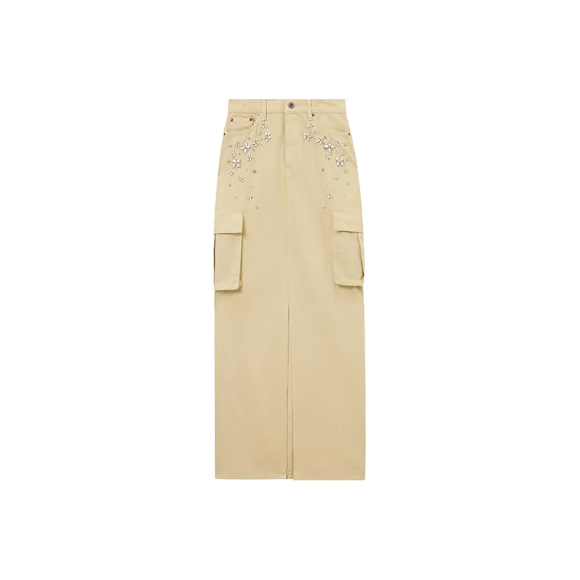 Self portrait Embellished Denim Cargo Maxi Skirt