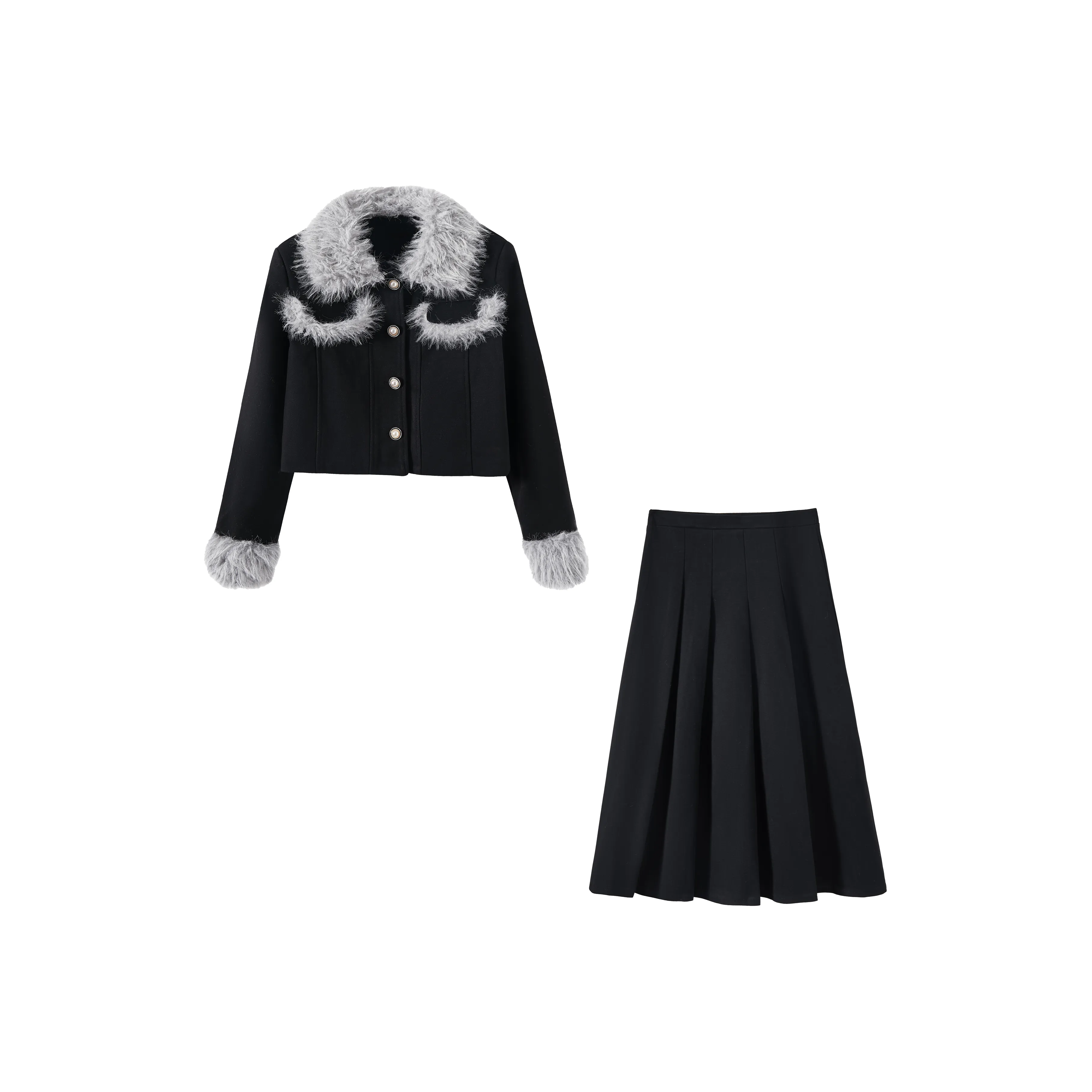 KAZAN Двухкомпонентный Набор Черный Парфюм Топ + Черная Длинная Юбка Женская Униформа