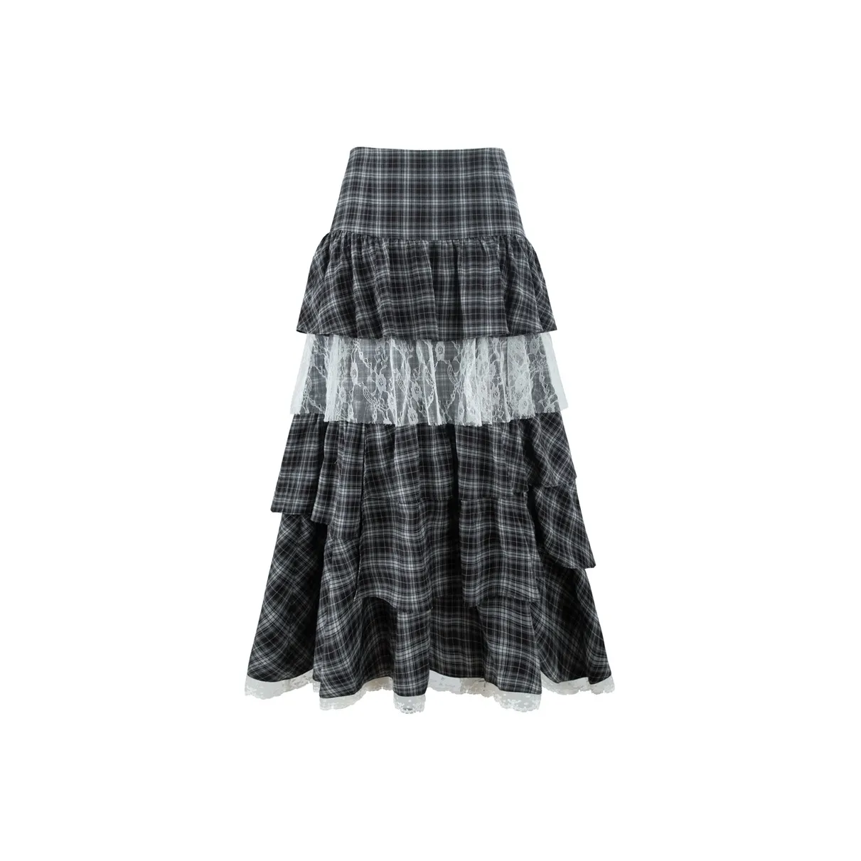 UNIFREE Casual Long Skirt Women's Black White Plaid