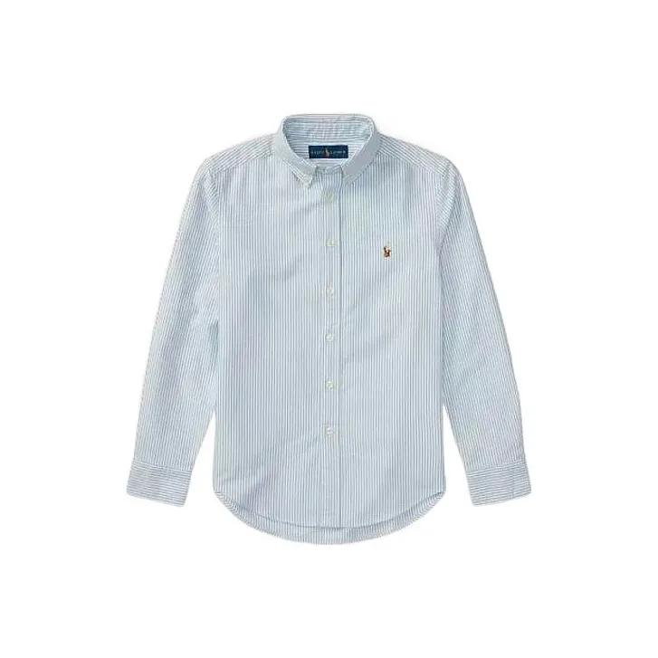 Polo Ralph Lauren Полосы Рубашка Весна Лето и ОСЕНЬ Детский Светло-Синий