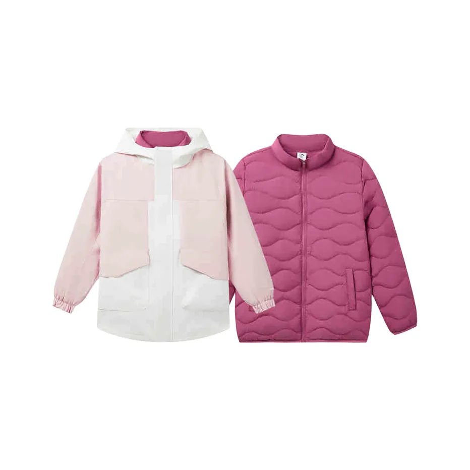 Antakids Многоцветный С капюшоном Свободный крой Утолщенный Стандартное издание Утиный пух Детский Топ Подростки Айвори Пыльно-фиолетовый