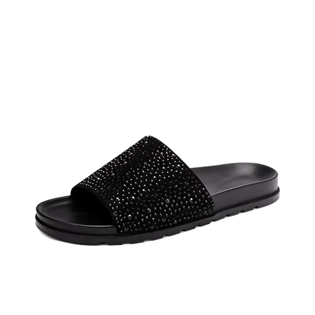 Voguhomme Rhinestone Slip-resistant Slippers Men's Black Вогухомме Стразы Противоскользящие Слипоны Мужские Черные