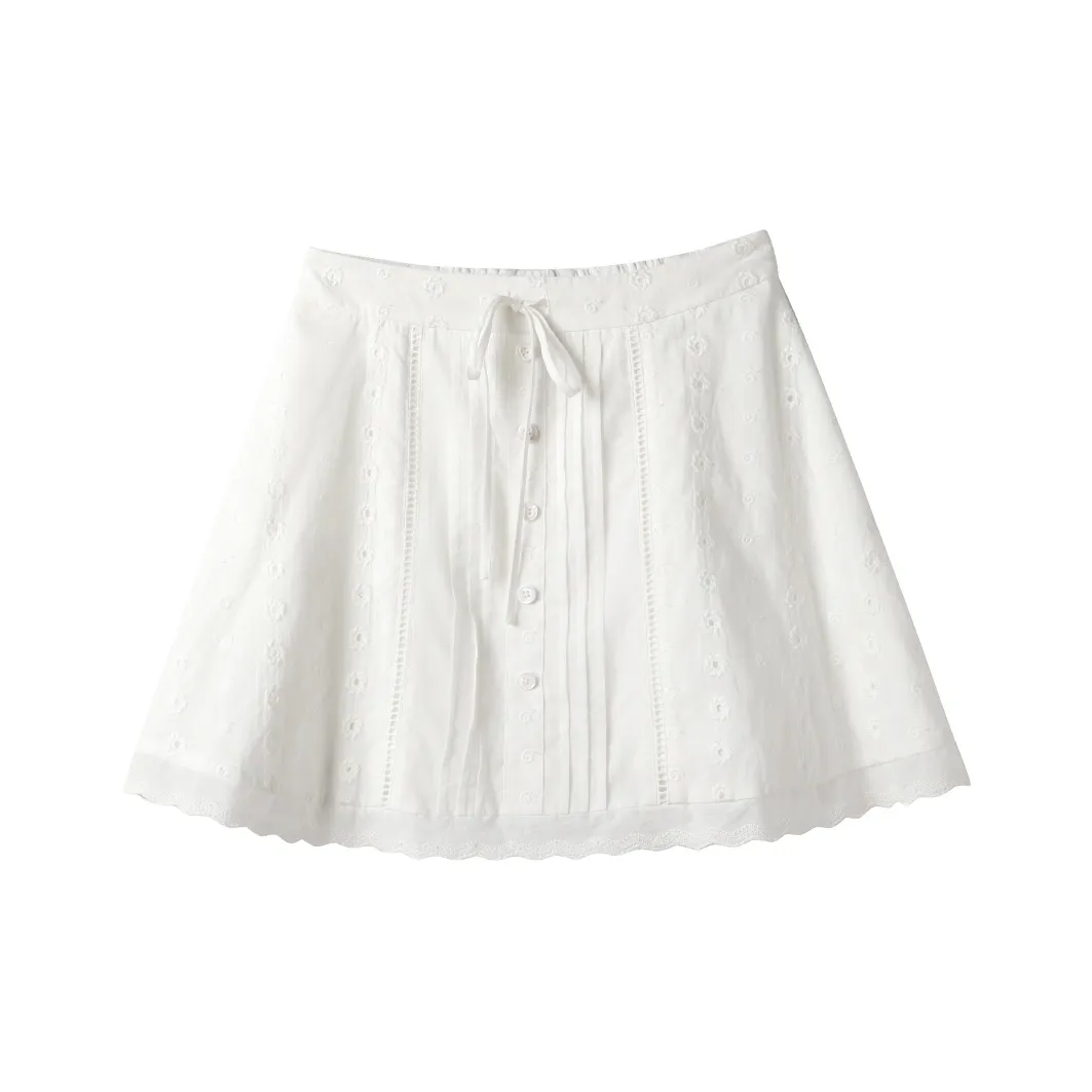 Miss Chipmunk Casual Short Skirts Women's Embroidered White