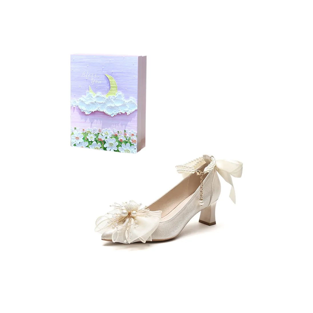 ROBINHOOD Фиолетовая луна Галактический Коробка Грубый каблук Высокие каблуки Женские Шампанское