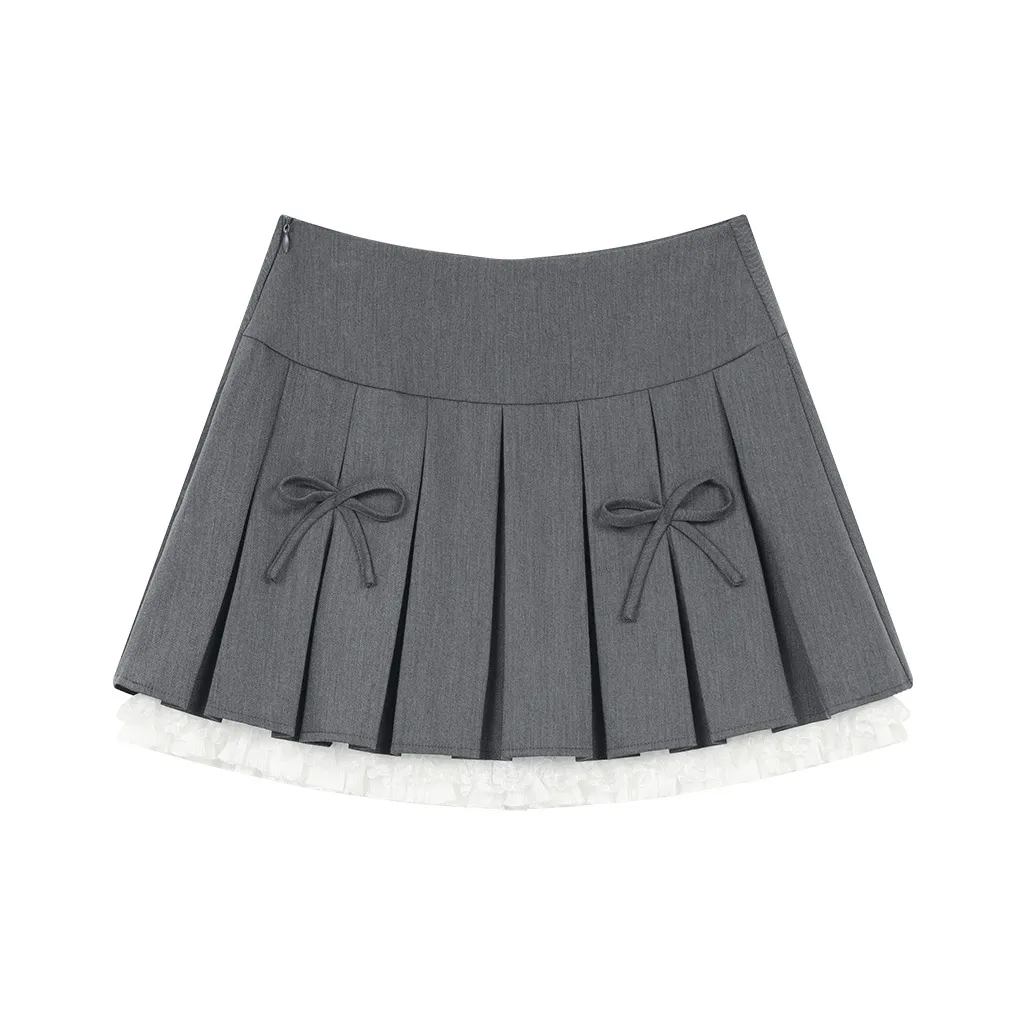 ELF SACK Casual Short Skirts Women's Preppy Gray
