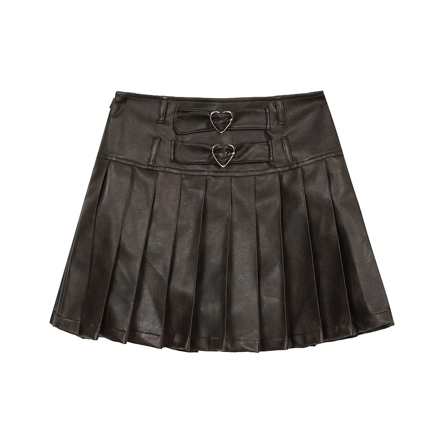 ELF SACK Casual Short Skirts Women's Vintage Dark Brown