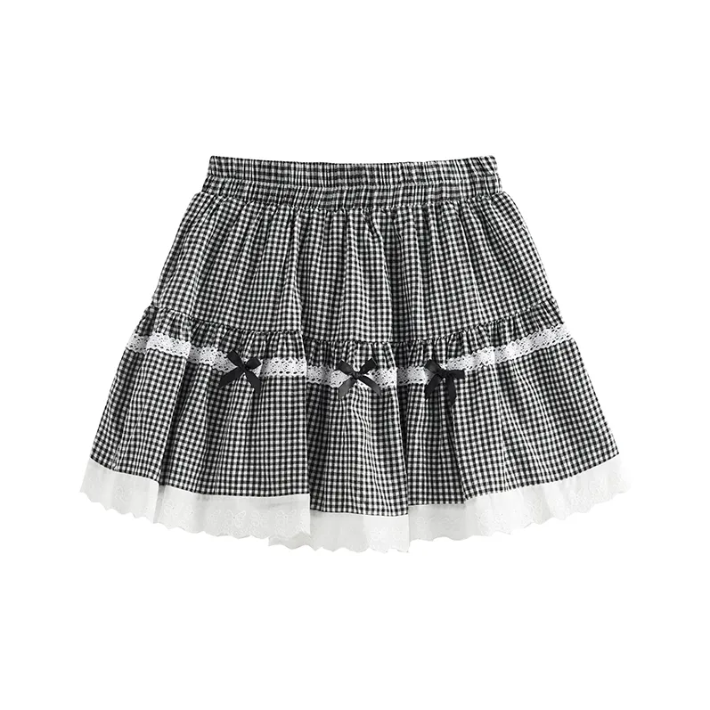 MTHE Casual Short Skirts Women's Black Plaid