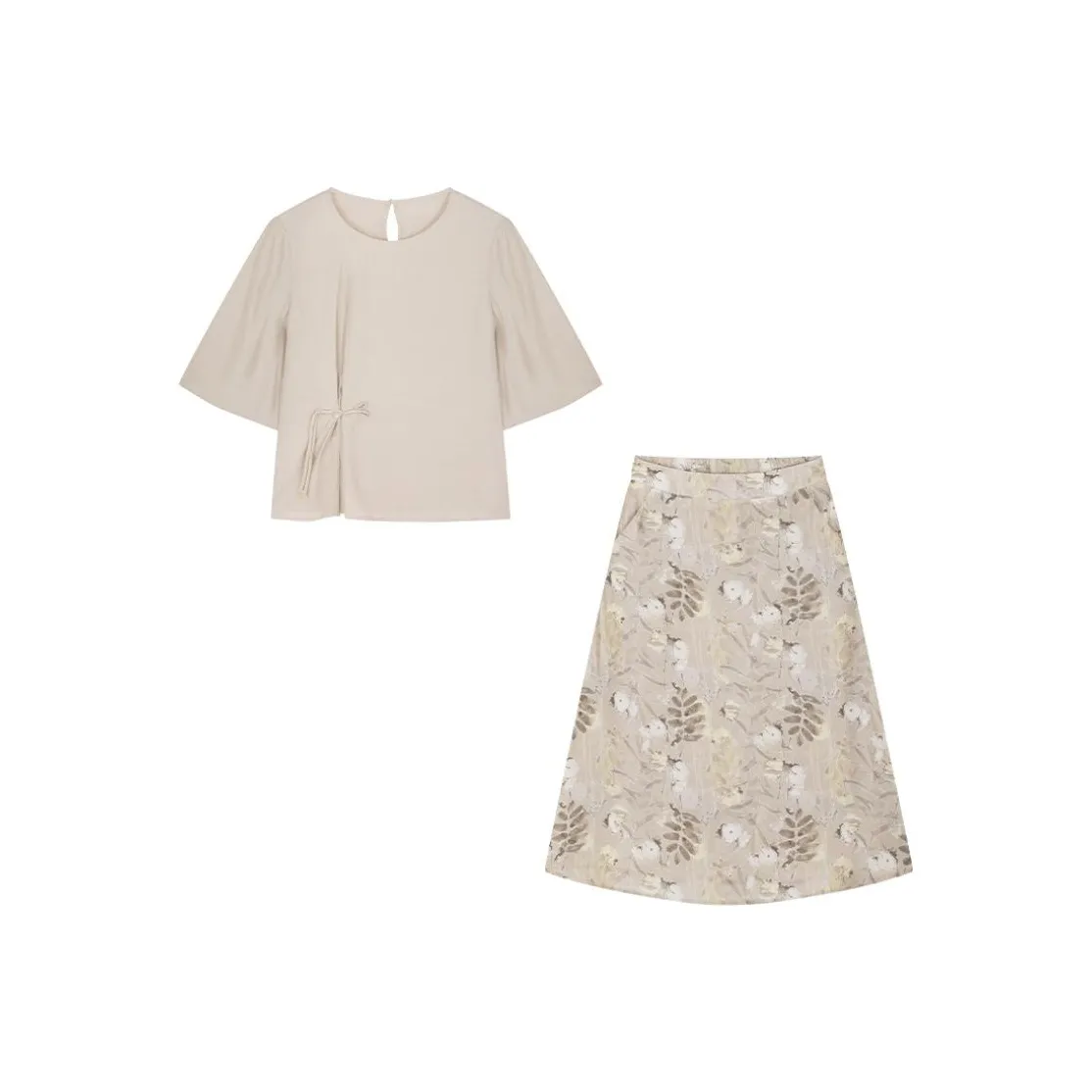IHIMI SS24 Комплект с юбкой Женские Винтаж Абрикос С принтом