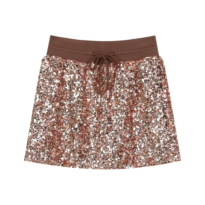 ELF SACK Casual Short Skirts Women's Pink Brown Sequins