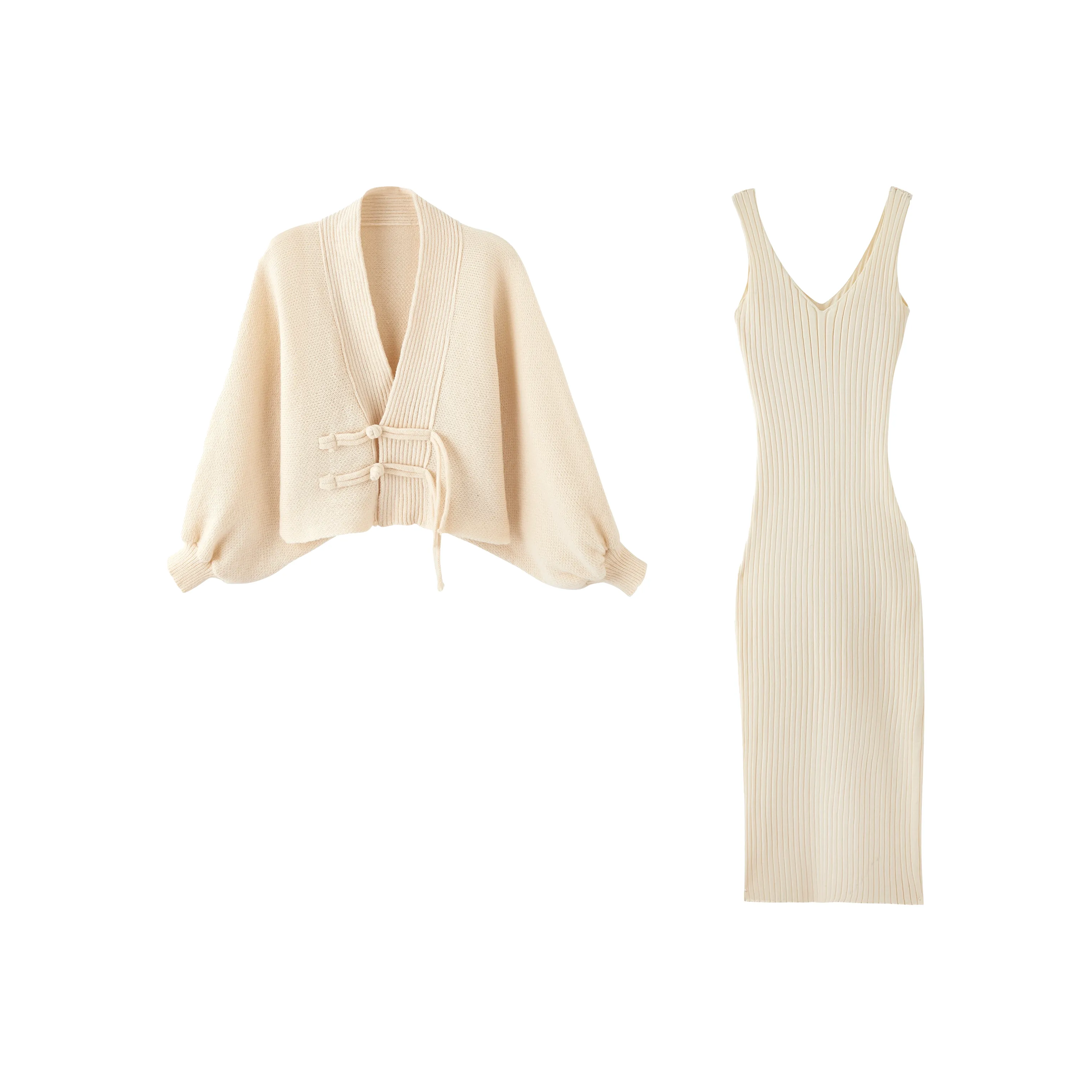 KAZAN Кардиган Платье Двухкомпонентный Набор Французский Кардиган + Нижняя Юбка Платье Женская Униформа