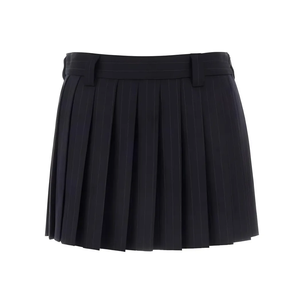 MIU MIU Logo Appliqué Pleated Mini Skirt