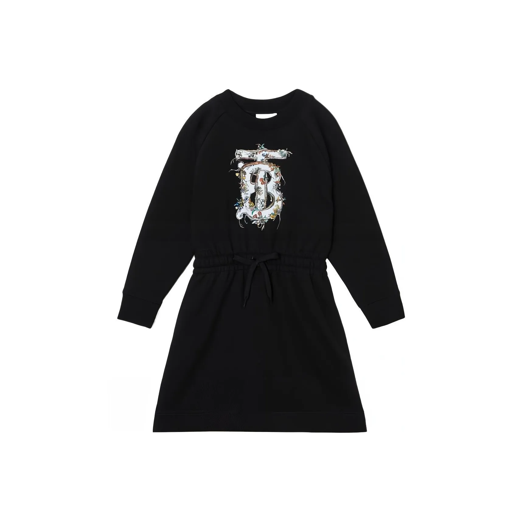 Burberry FW22 Длинное платье с длинными рукавами для девочки черного цвета