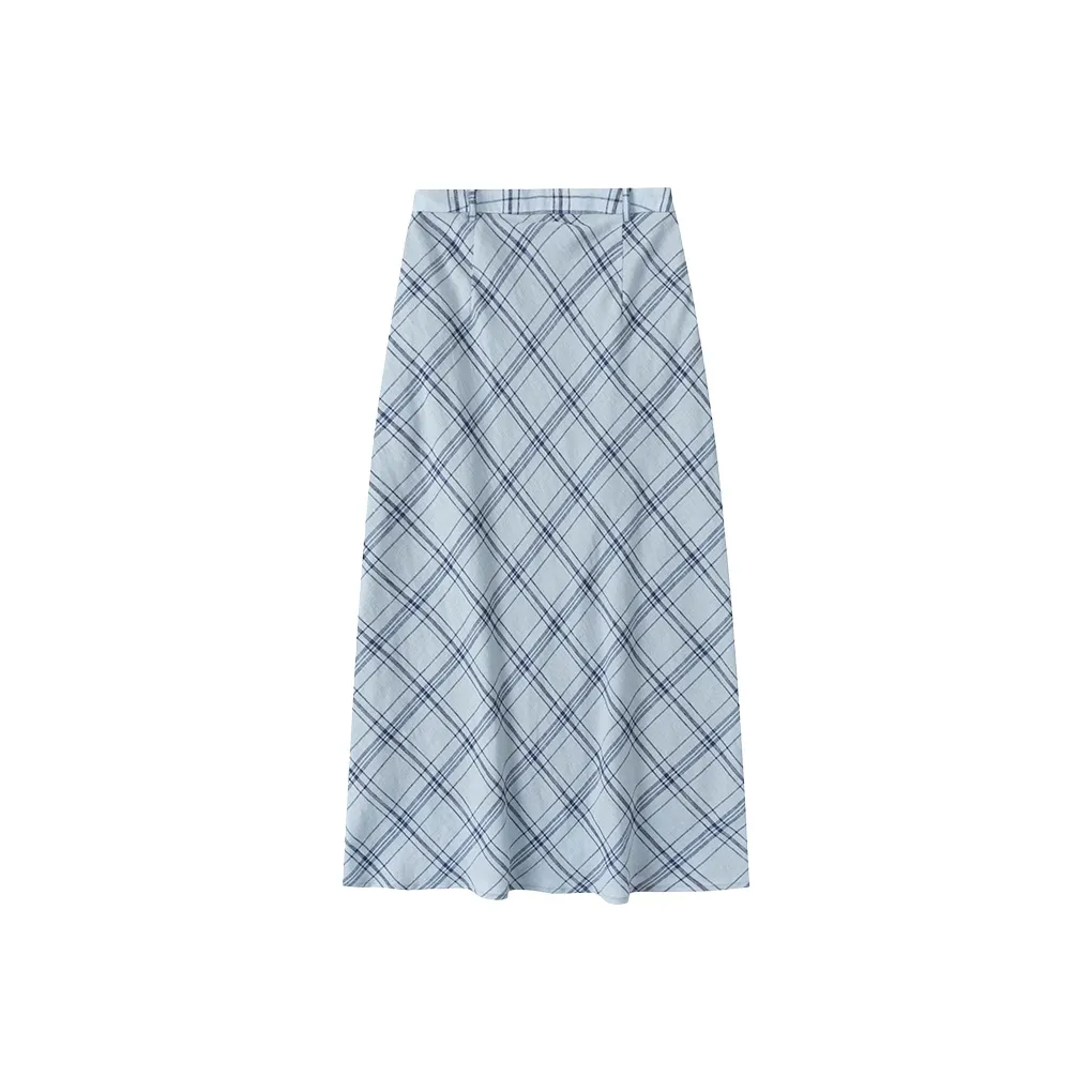 CYCLE DOCUMENT Повседневная длинная юбка женская светло-синяя в клетку
