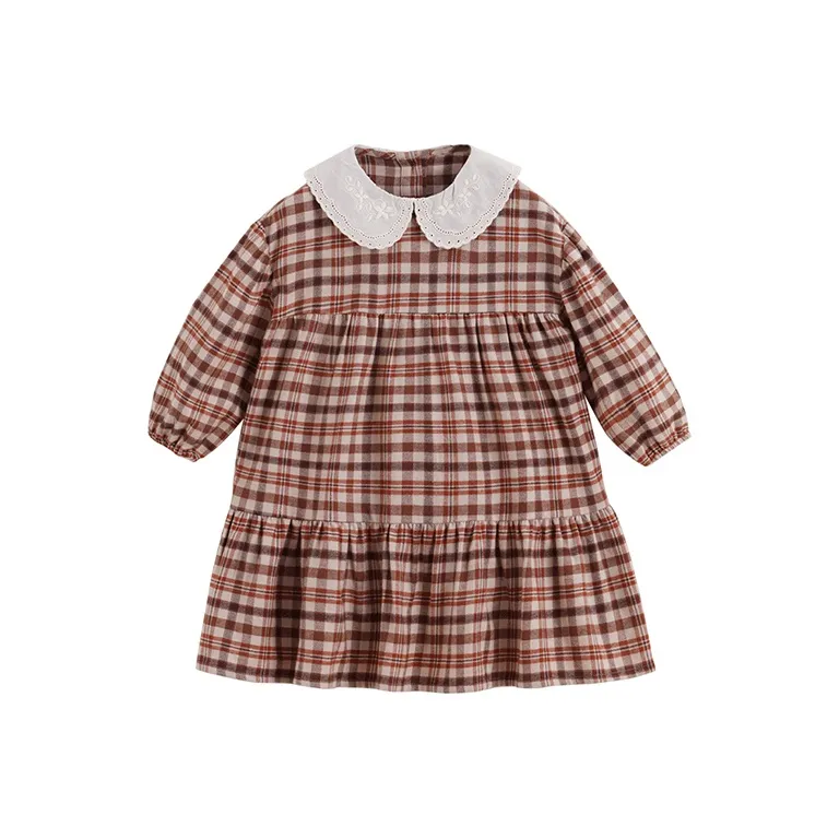 MARC JANIE Lufu series Малыш Платье Красно-коричневый Клетчатый Детский