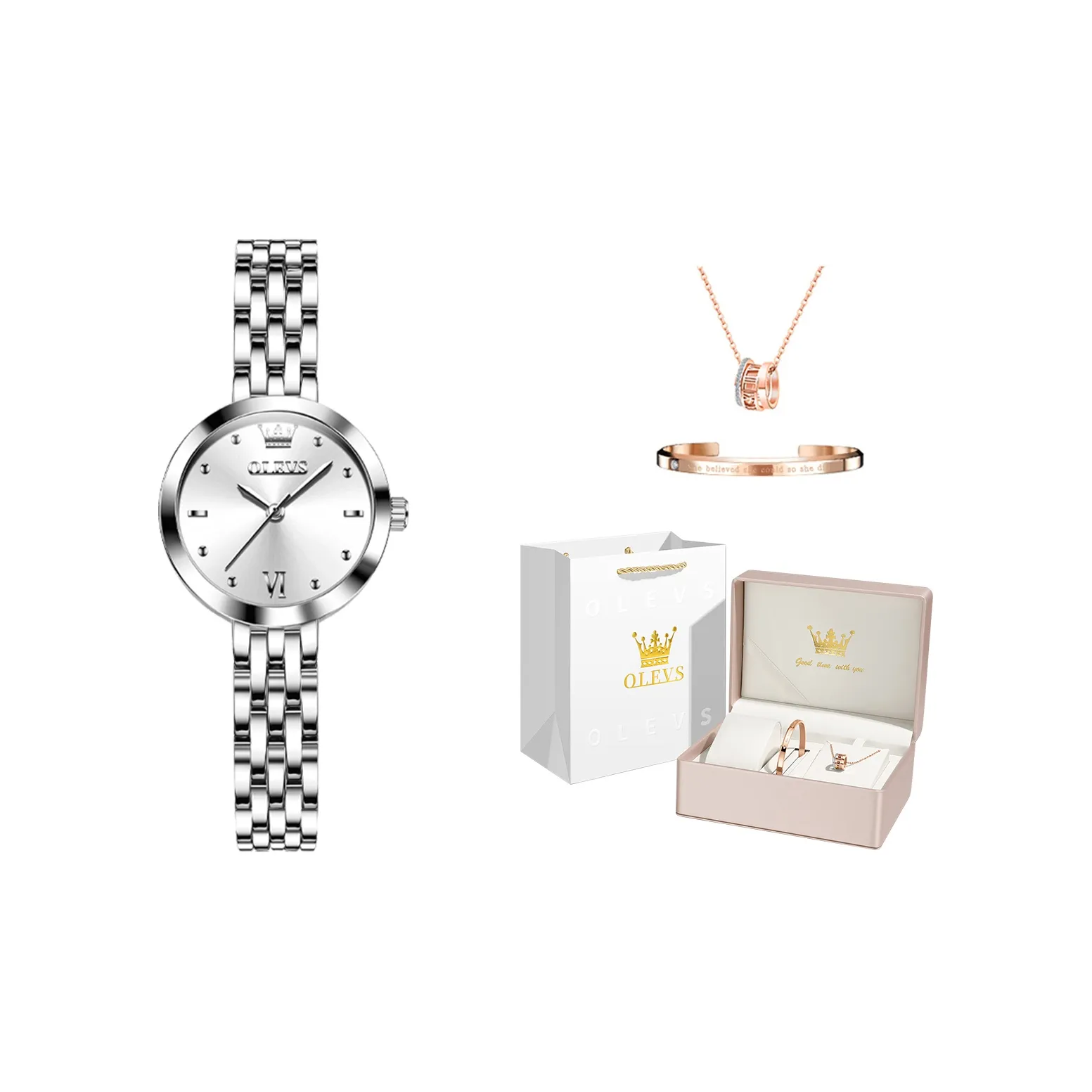 OLEVS Кварцевый механизм Часы Женские Белый циферблат