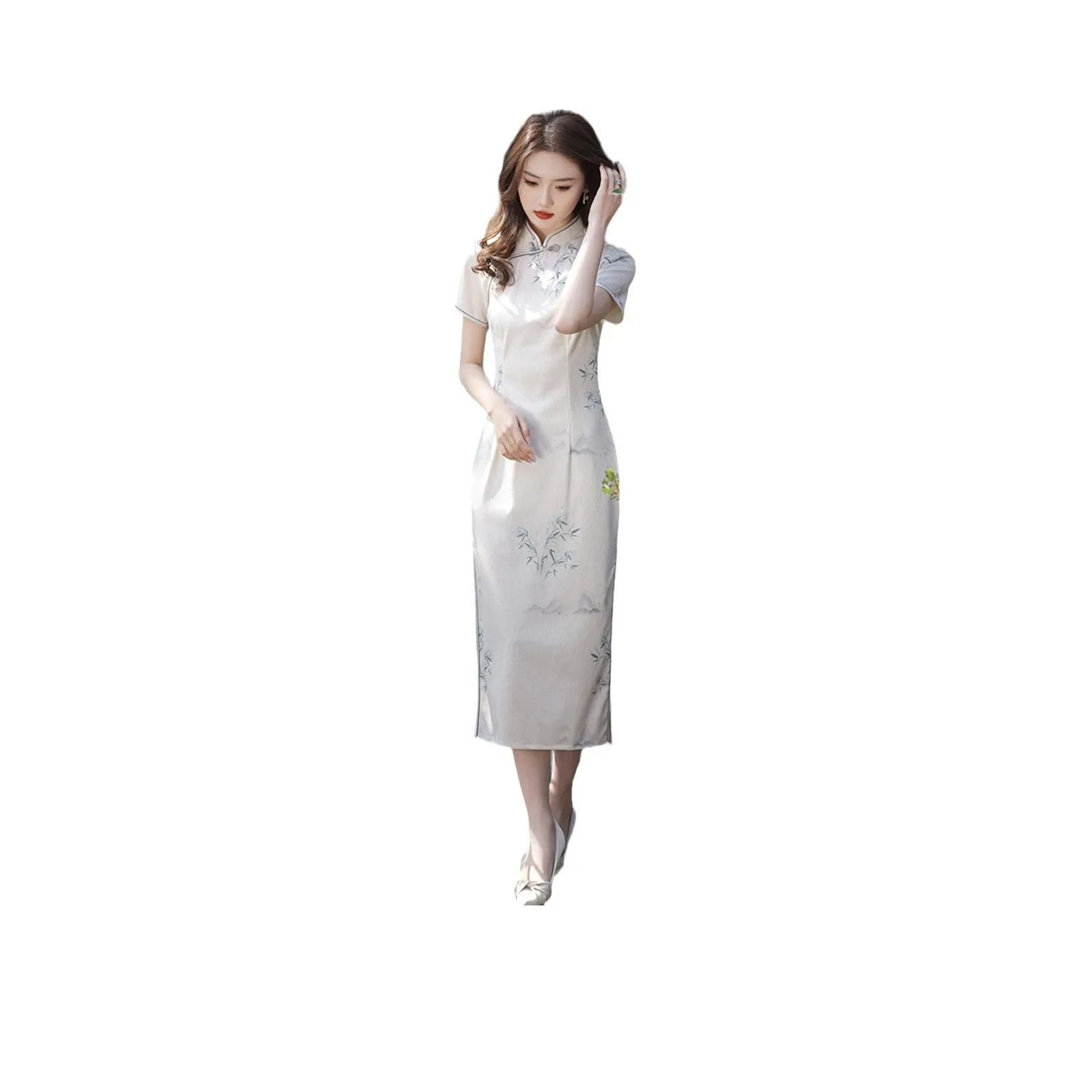 Red Colored Clothes Cheongsam Women's Jade Bamboo