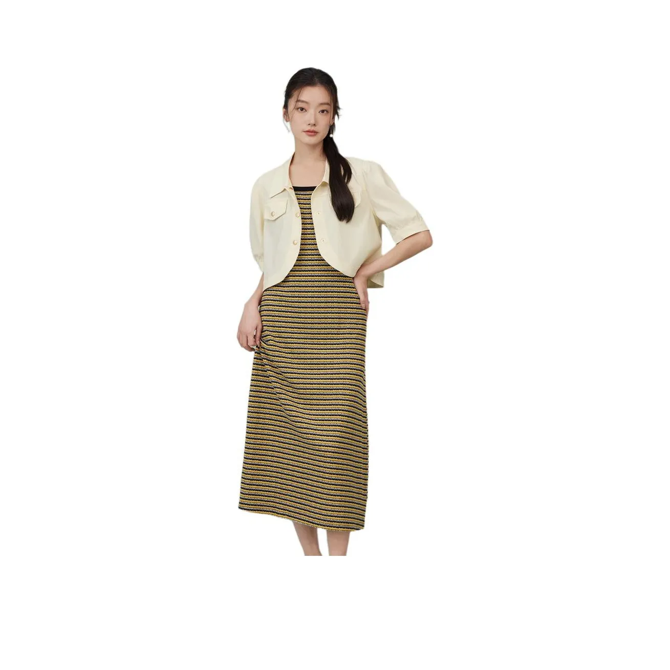 EICHITOO Горчичный желтый + Полосы Женские Комплекты с юбкой