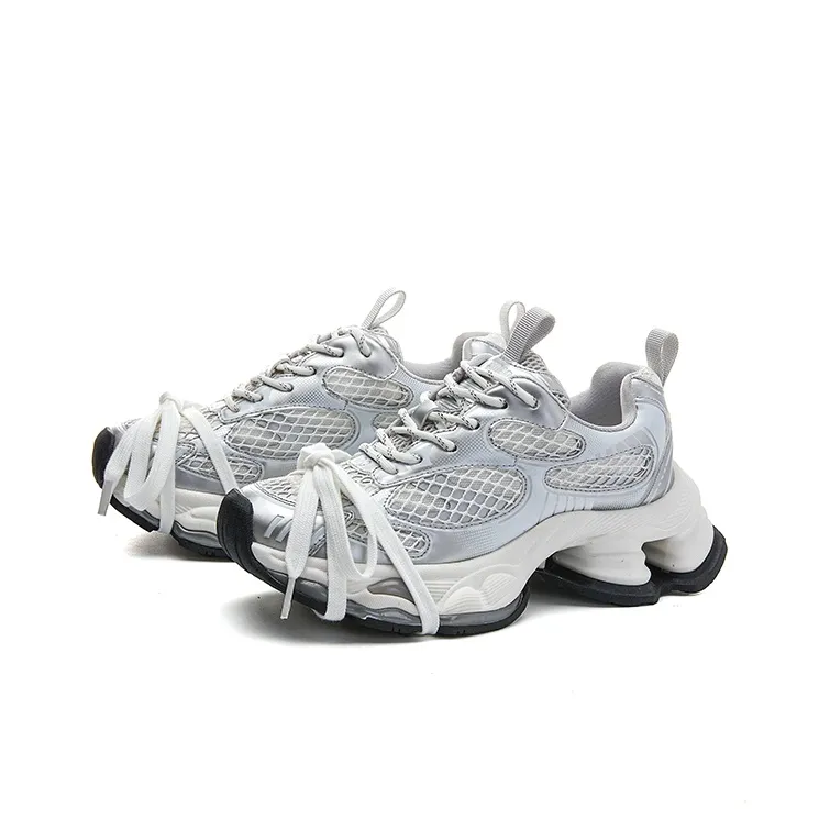 PAVEA Anti Slip And Wear Resistant Height Increasing Low Top Chunky Sneakers Women's Silver Gray