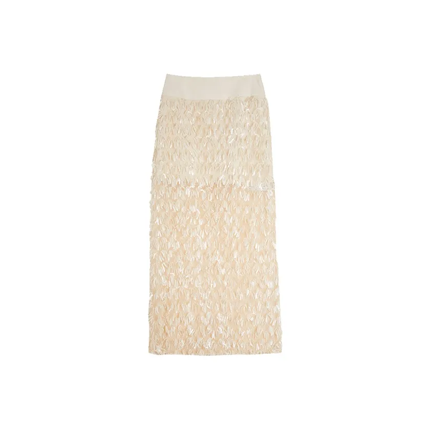 ELLE x XU ZHI Повседневный Длинный Юбка Женская Светло-Желтая