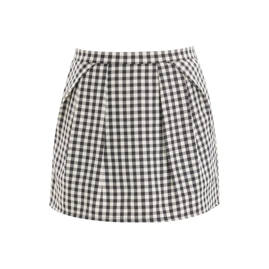 HAZL Повседневные короткие юбки Женские Черный Белый Клетка