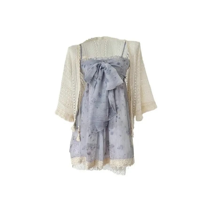 XIAOJUCHUANLI Комплект с юбкой Женские Фиолетовый Платье-камзол + Экрю Пальто