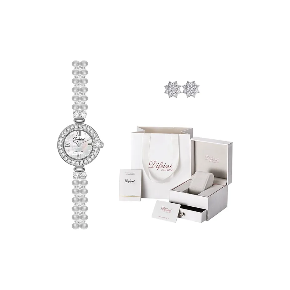 Difeini Adventure Ocean Collection Pearl Small Round Watch Кварцевый механизм Часы Женские Серебристый циферблат