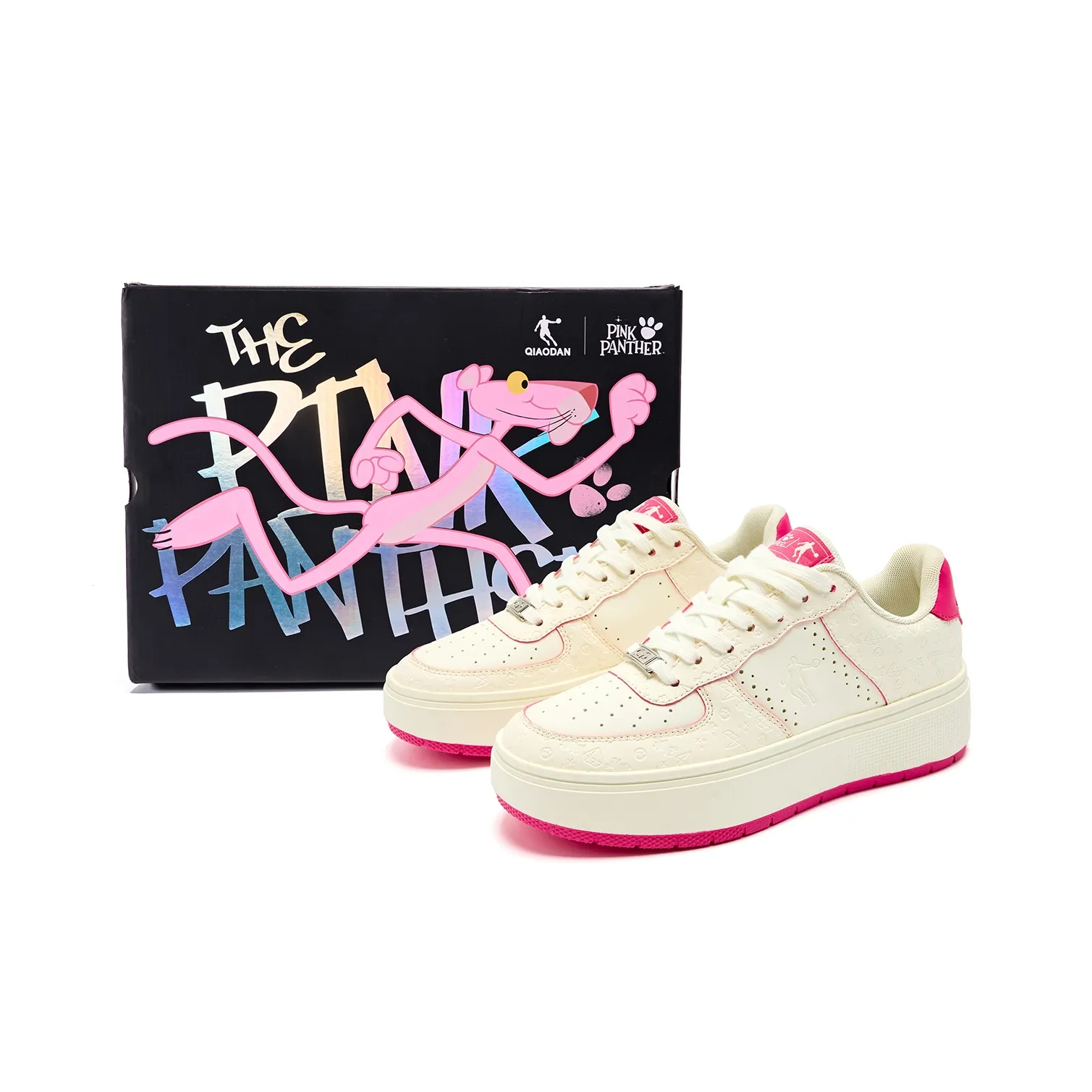 PINK PANTHER x QIAODAN Abrasion Resistant Slip Resistant Low Top Skateboard Shoes Women's Ivory White Smart Powder