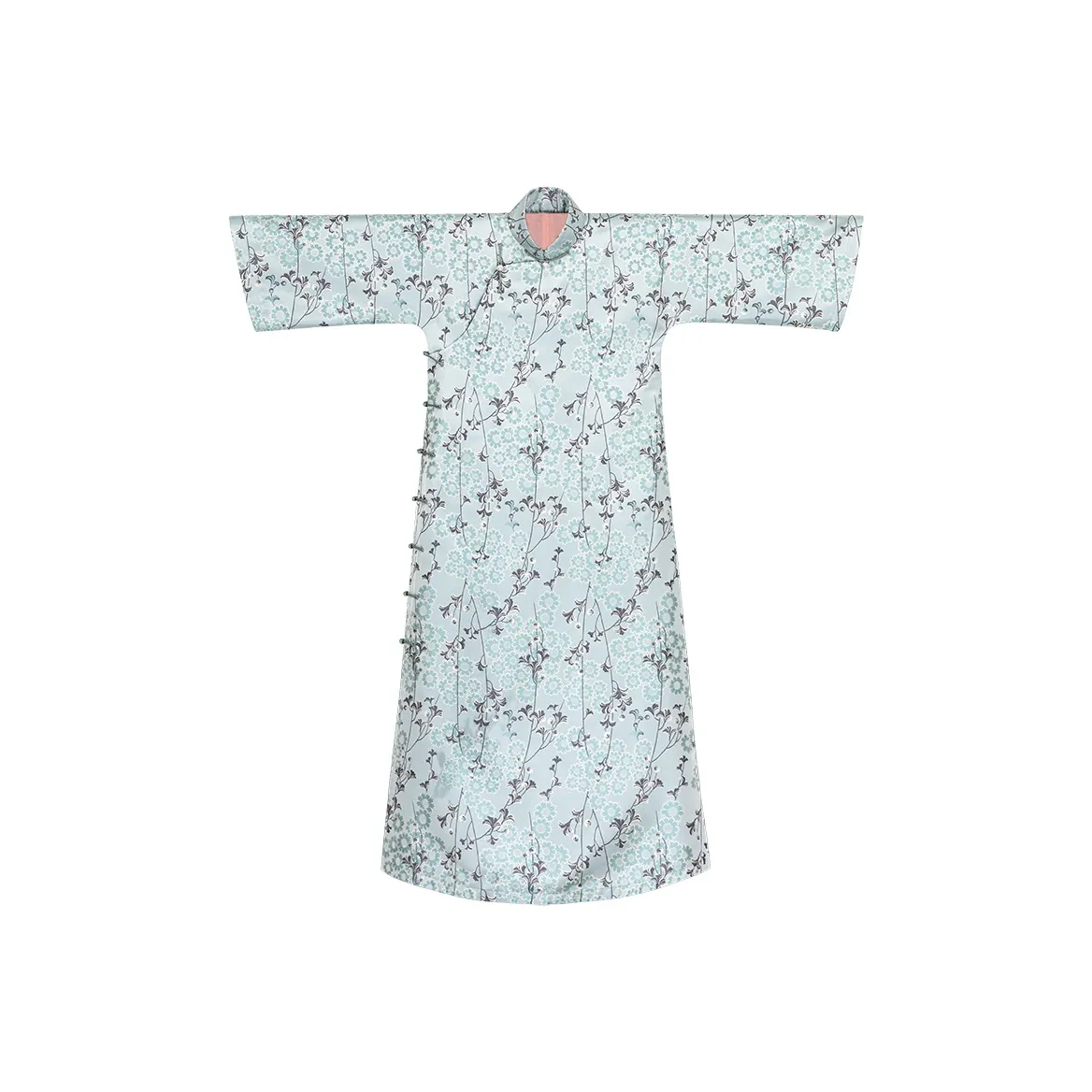 YICHENGFENGXU Чунсам Женский Синий Жаккард Сатин Двусторонний Чунсам с Смесью Подкладки