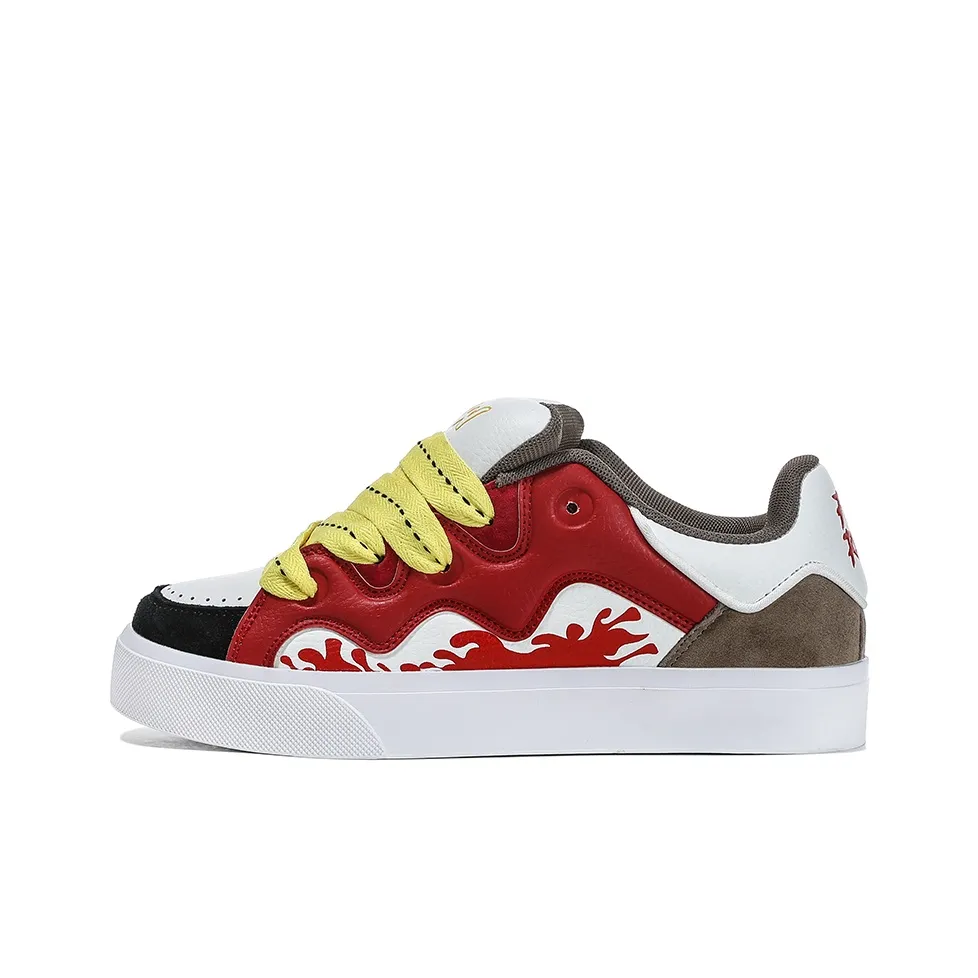 FERW Flame Dance Coverage Slip Resistant And Abrasion Resistant Low Top Skateboard Shoes Unisex Black Red