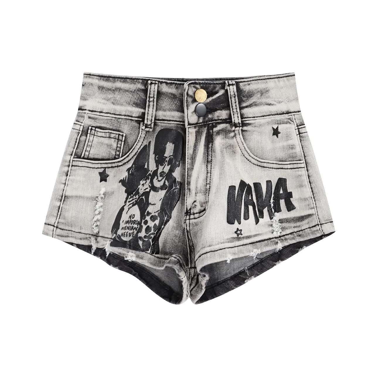 Garbege Черно-серые Женские Джинсовые Шорты