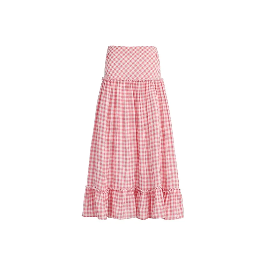 SYEEE WITH U Повседневный Длинный Юбка Женская Розовая Клетка