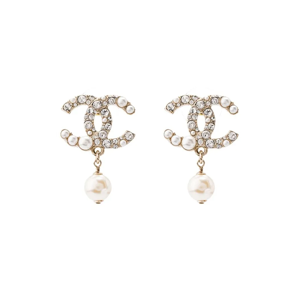 CHANEL Metal Earrings Women's Gold/Pearl White
