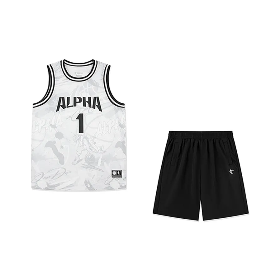 QIAODAN Повседневная спортивная одежда SS25 Белый Full С принтом Черный Подростки