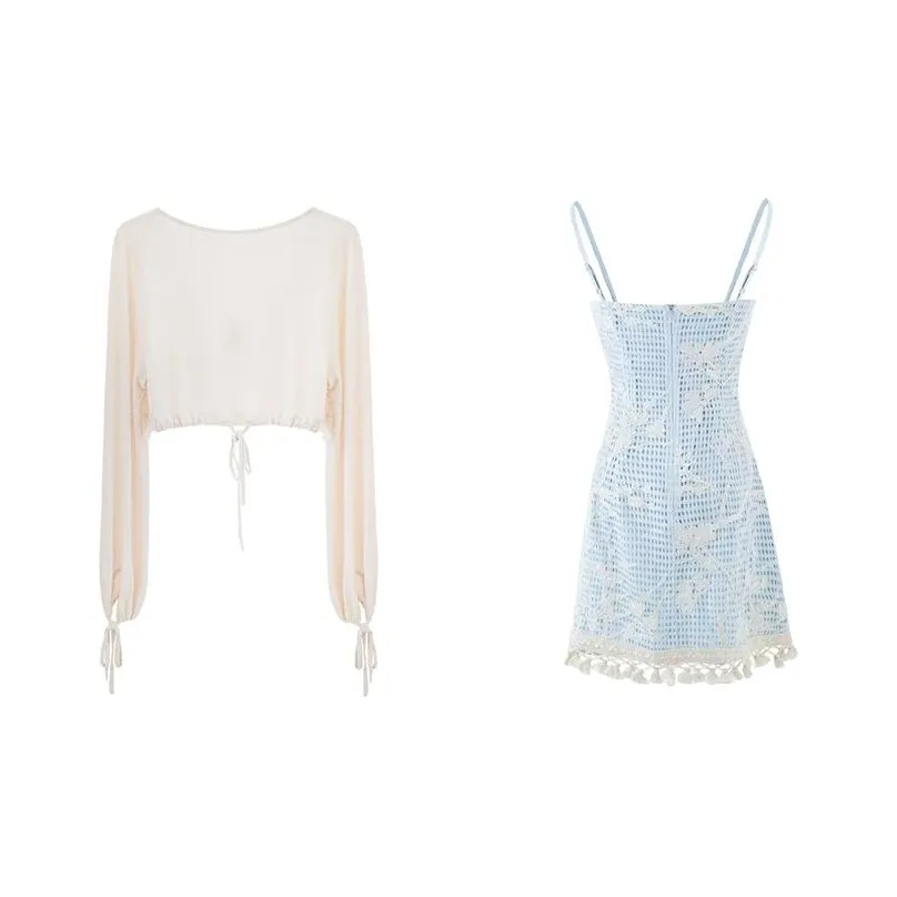 TIBINB Комплект с юбкой Женская Вышитый Синий