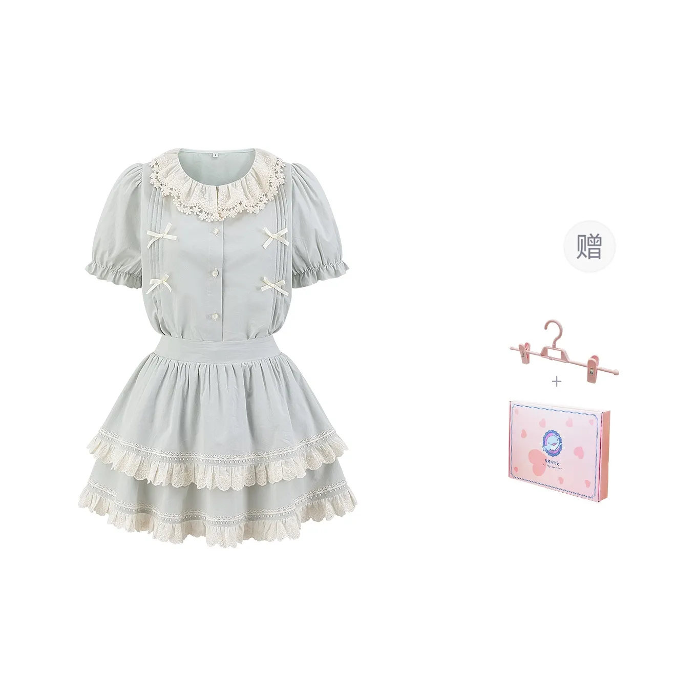 Tokyo Season Uniform Women's Gift Box Set, Dusty Blue Short Sleeved Shirt+Skirt Includes leggings pms30763 With Skirt Clip