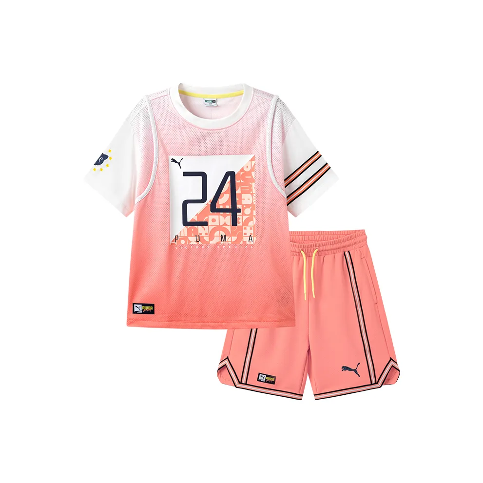 PUMA Повседневная спортивная одежда Sportstyle Collection SHORTS BASKETALL Tee Костюм Оранжево-красный 60501 Детский