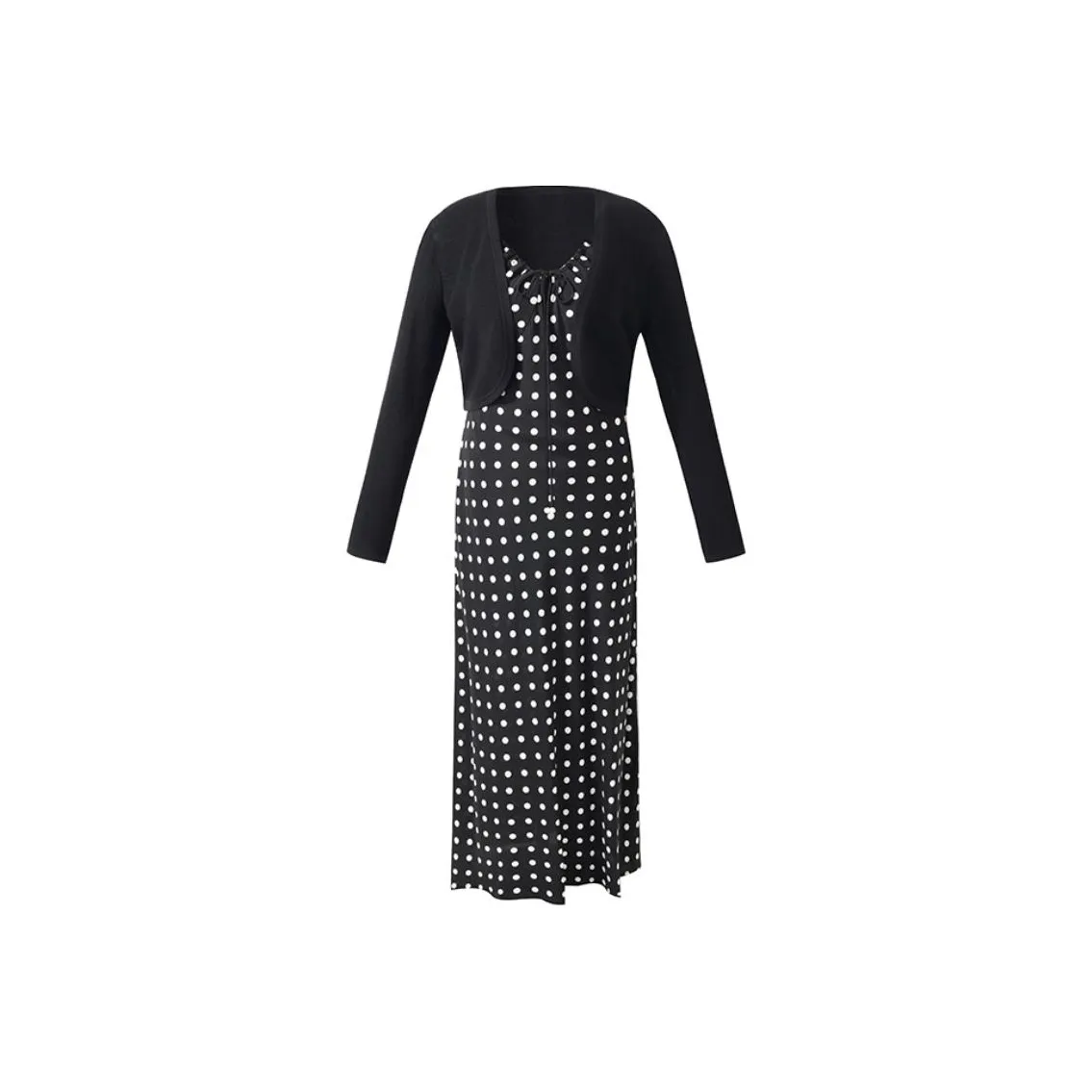 GOELIA Two Piece Skirt Sets Women's Black With White Dot