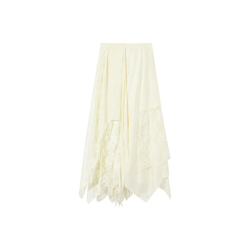 Ouyang Повседневный Длинный Юбка Женские Ванильный Абрикос