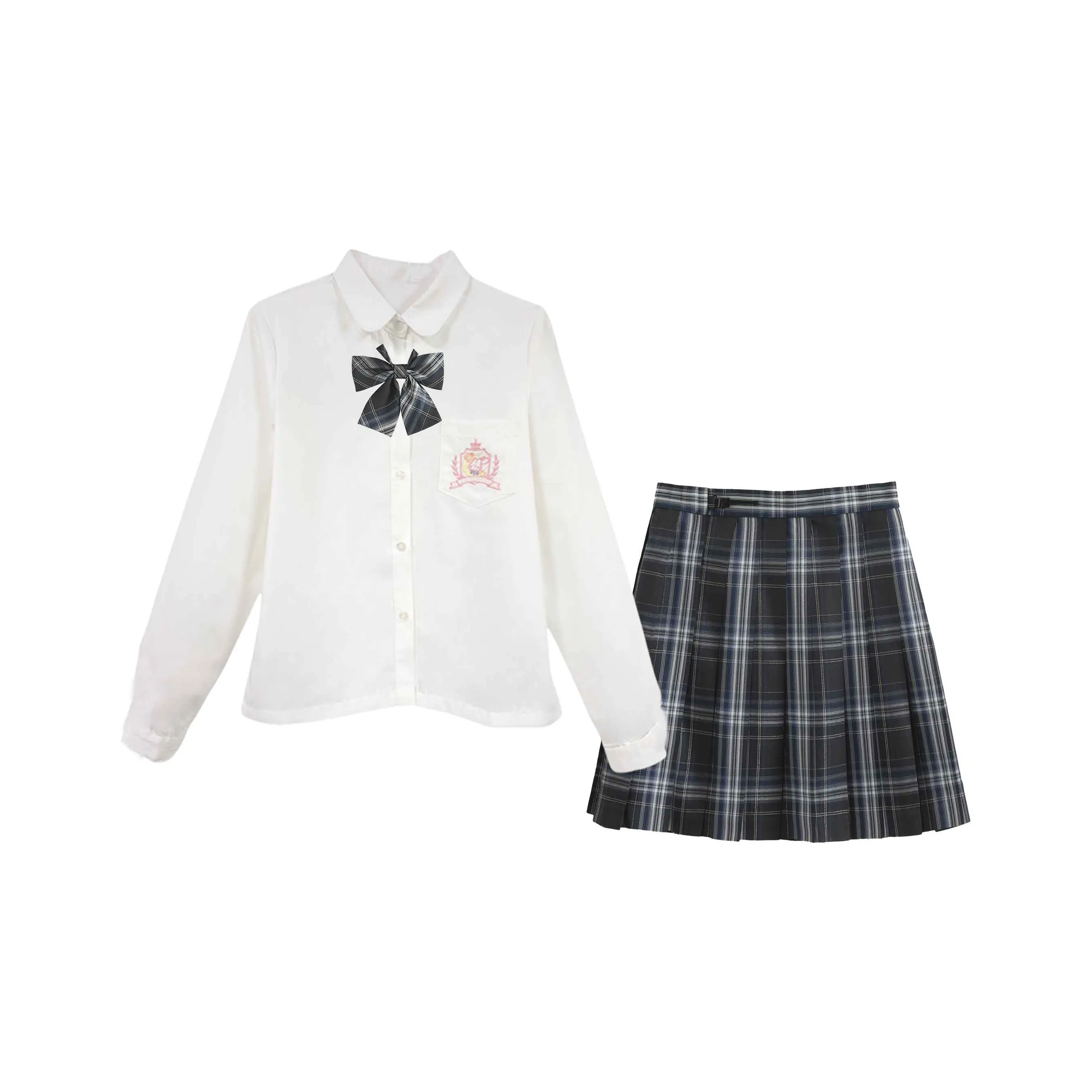 SHENBEI JK Вишневый цветок Кролик Длинный рукав Топ + Темно-ночная юбка + Галстук-бабочка Женская униформа