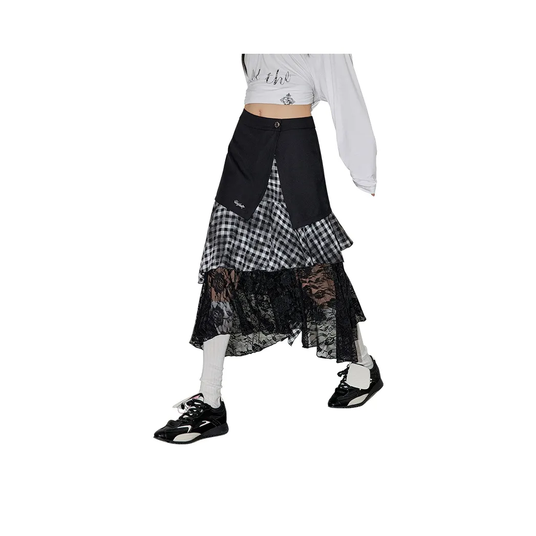 UNIFREE Повседневная длинная юбка женская черно-белая клетка
