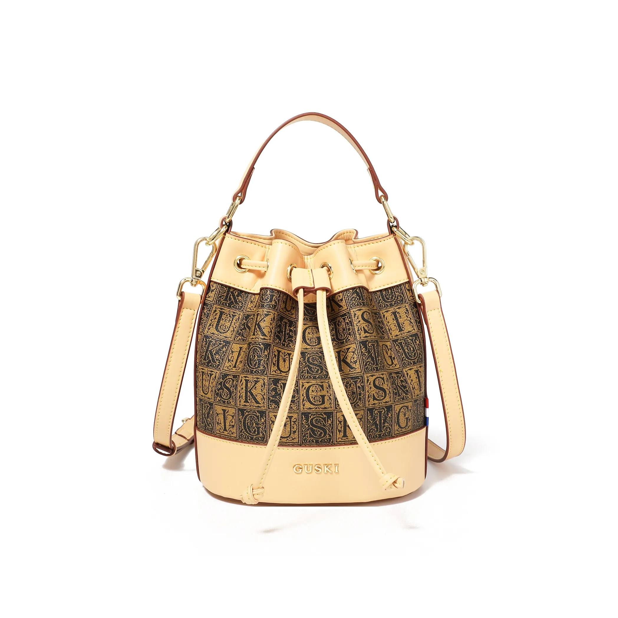 GUSKI Top Grain Cow Leather Bucket Bag, Shoulder Bag, Crossbody Bag, Handbag Women's Multicolor