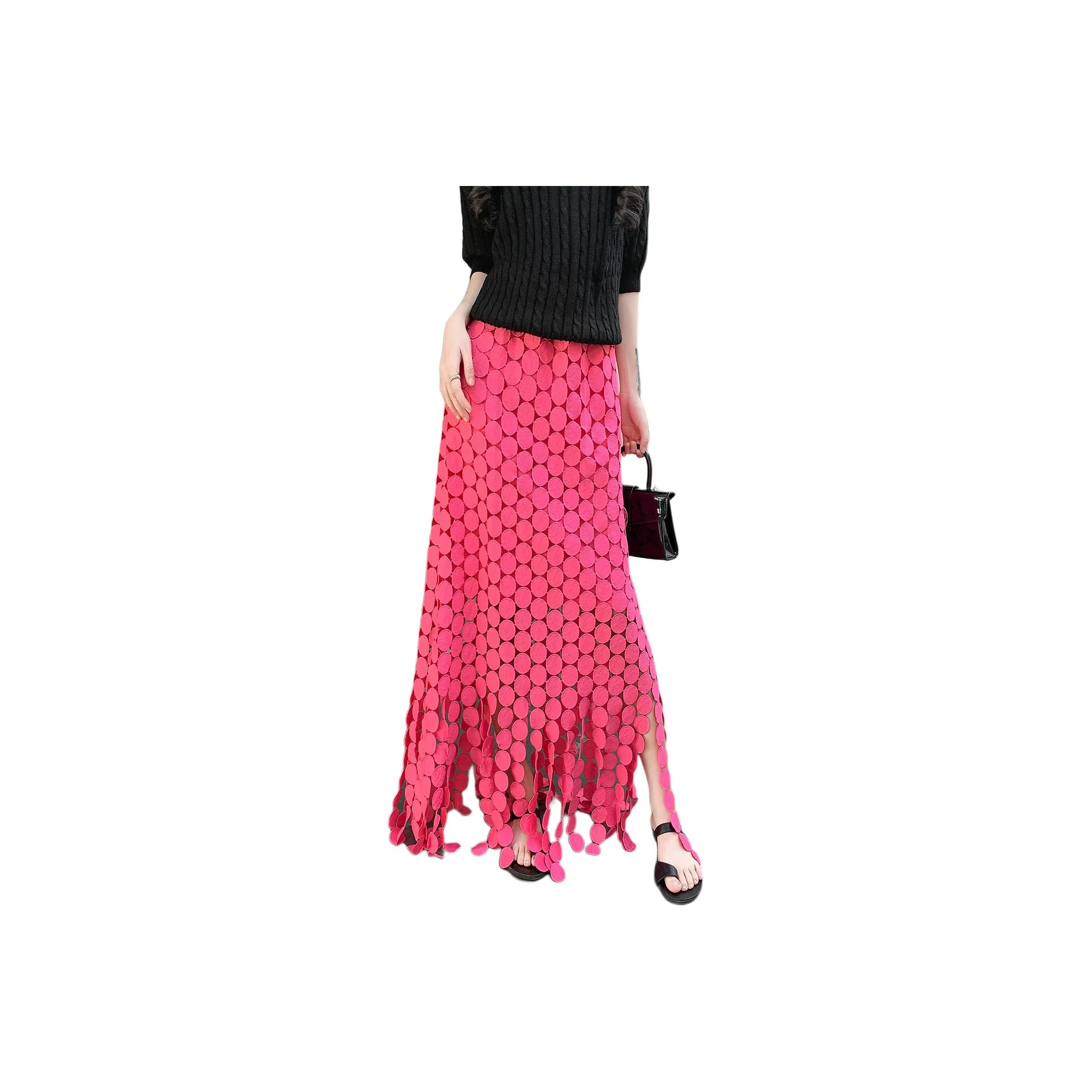 Wbwq Повседневный Длинный Юбка Женские Розовый Красный