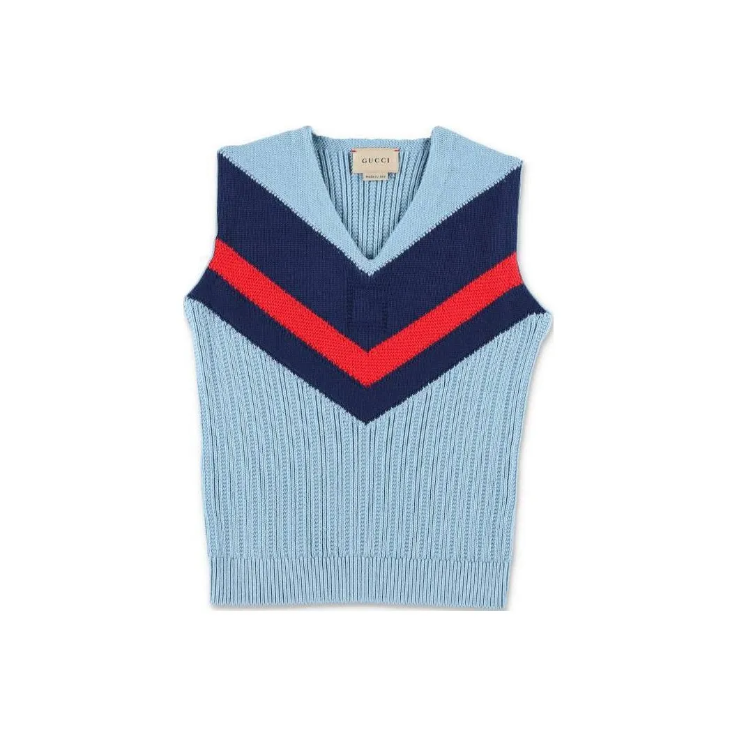 GUCCI Детский жилет Детская одежда Ребристая ткань Хлопковый жилет Синий Детский
