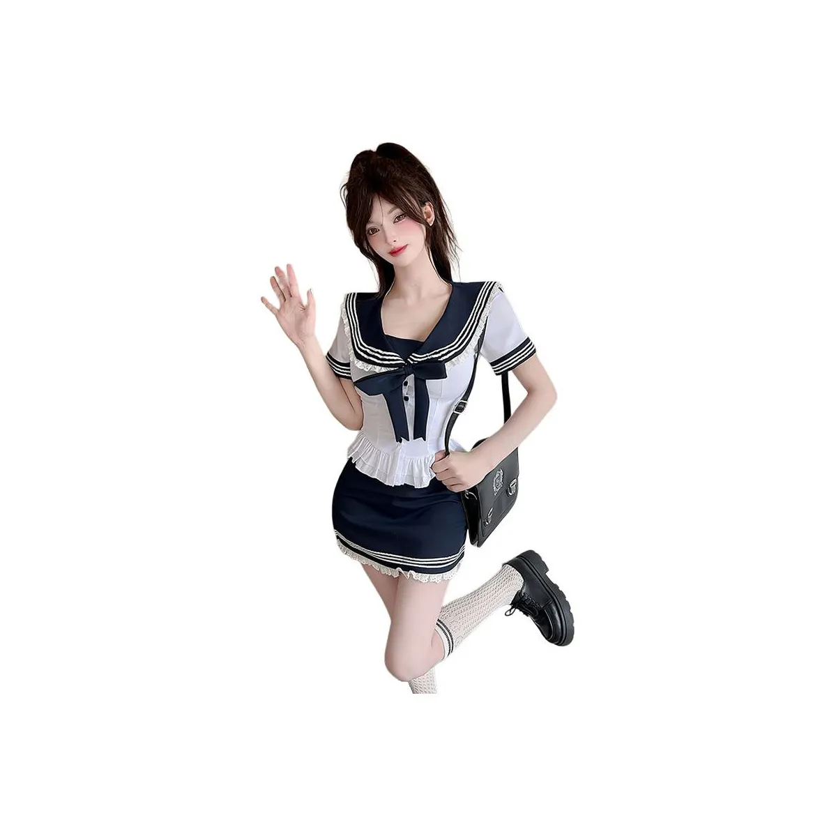 DGMZ Рубашка Галстуки-бабочки + Синяя Юбка Одежда Наборы Женская Униформа