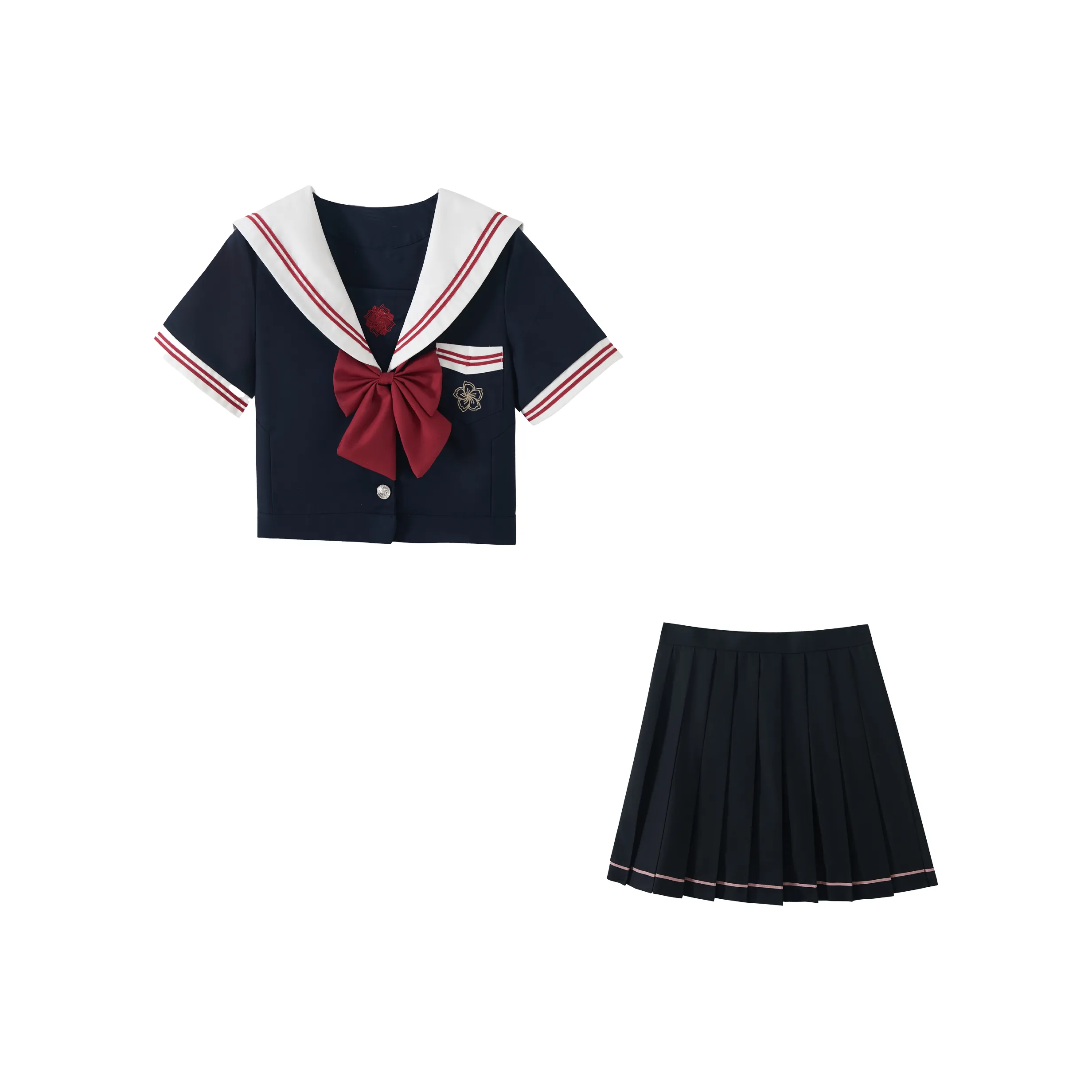 KAZAN Uniform Women's White Collar Red Two Book Navy Blue Sailor Suit Clothing Sets