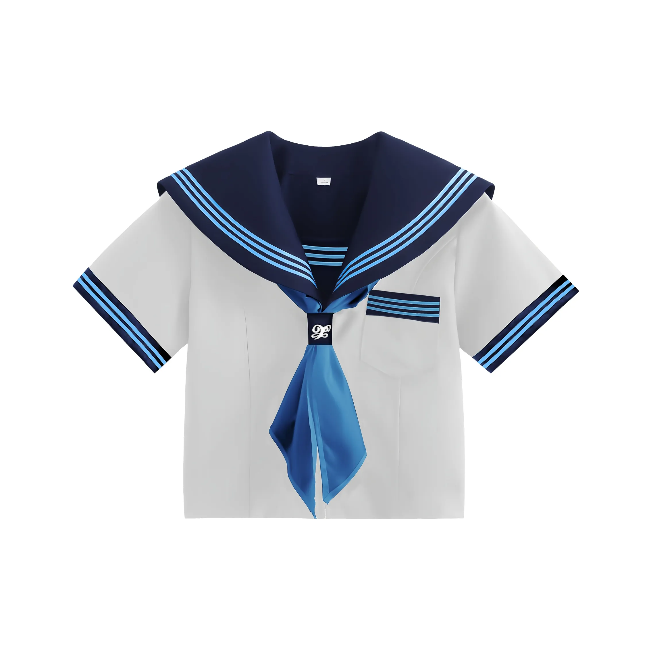 SHENBEI JK Темно-синий Ожерелье-чокер с Синий THREE Пуговица Короткий Рукав + Аква-синий Шарф Женская Униформа