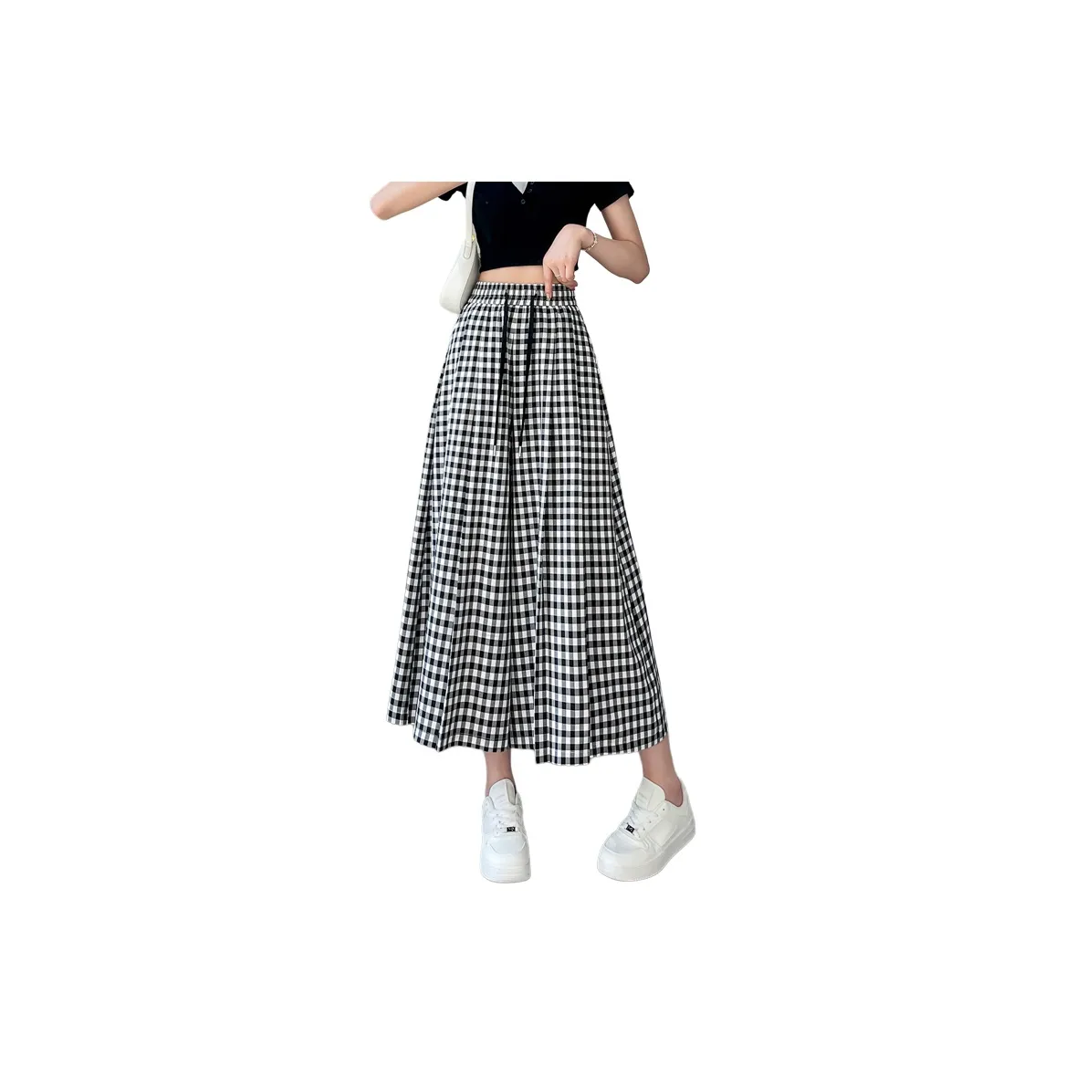 SITOL Повседневная длинная юбка женская черно-белая клетка
