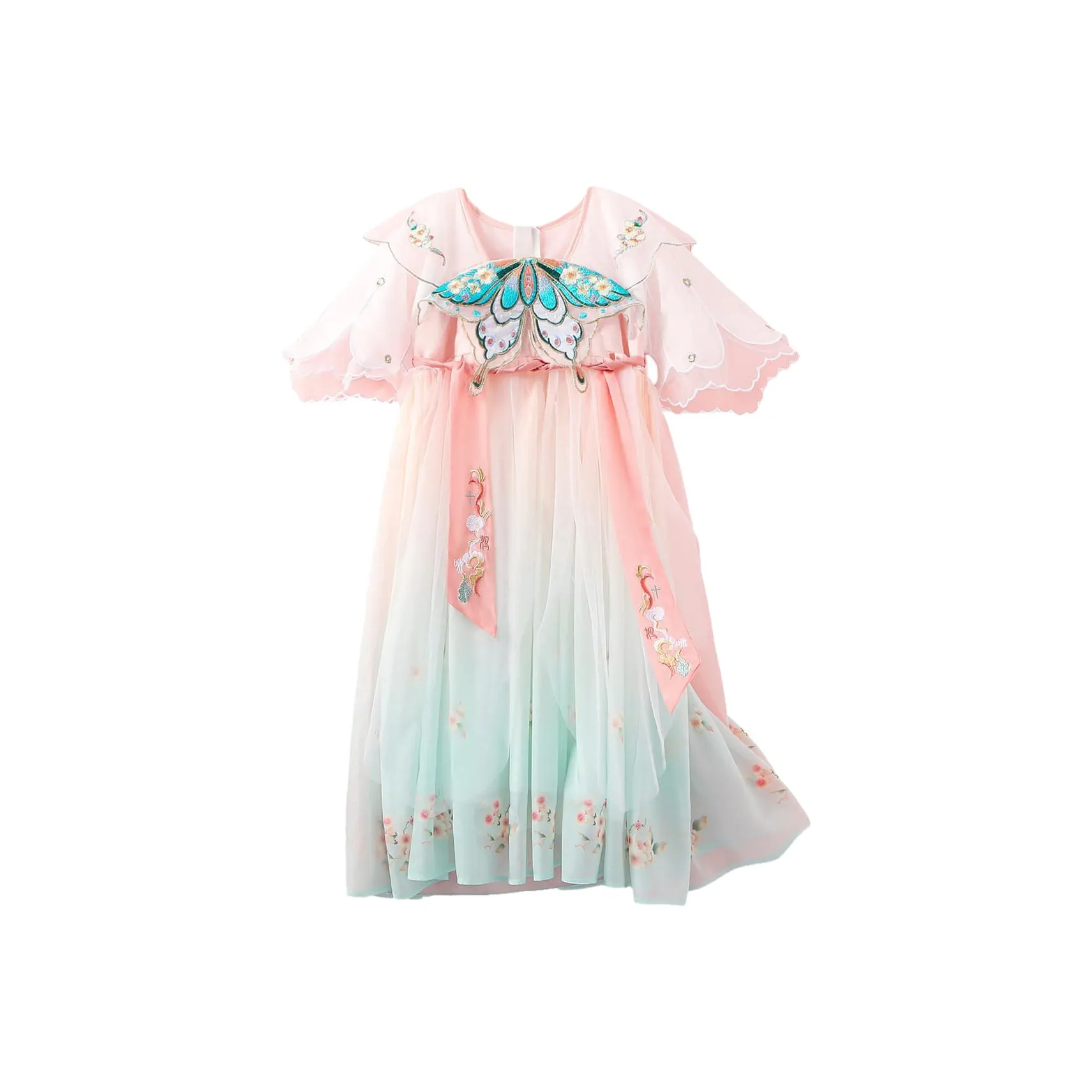 October Mommy Ханьфу платье Лето Детская Синяя бабочка